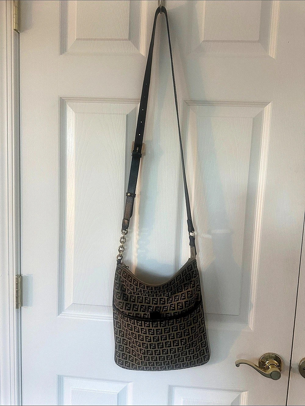 Fendi Zucca Print Canvas Crossbody Bag Brown & Black